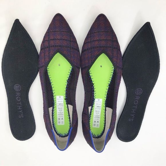 Rothy’s The Point Cranberry Plaid Winter Berry Textile Ballet Flats - Picture 11 of 16